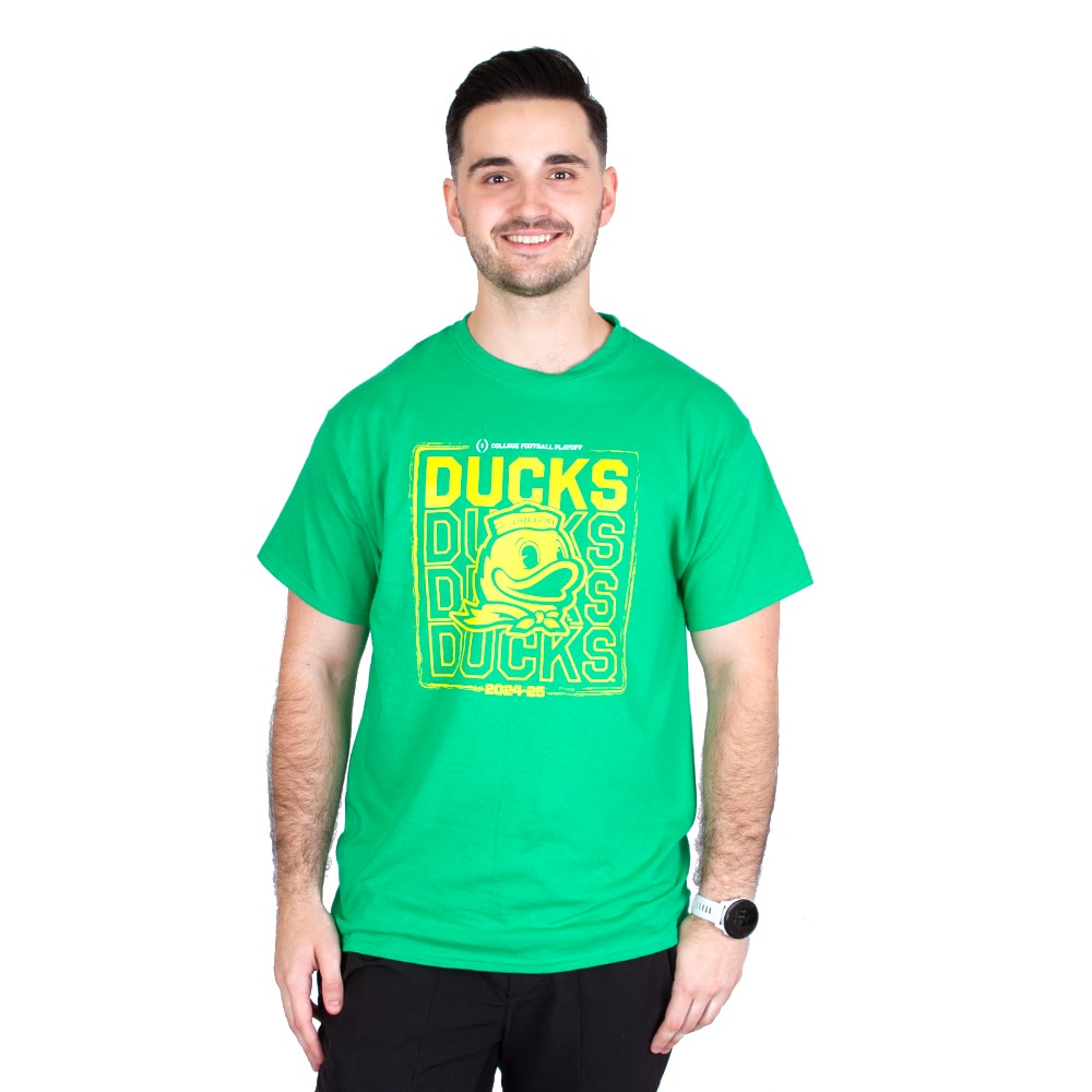 Playoffs, McKenzie SewOn, Green, Crew Neck, Cotton, Men, Unisex, Football, 2024, Post Season, Duck Mascot, T-Shirt, 919500